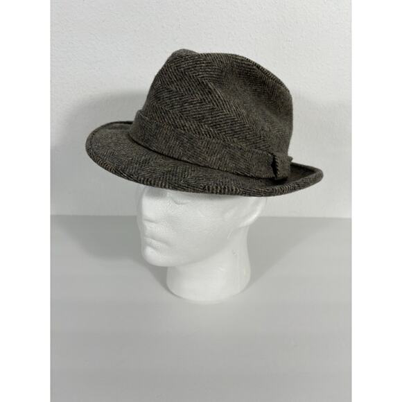 Vintage Pedigree Fifth Avenue New York Fedora Wool Hat M Large Gray Herringbone - Picture 1 of 15